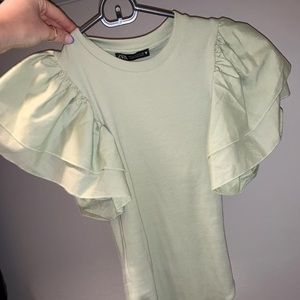 ZARA green ruffle sleeve bodysuit